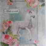 White dream horse pink roses decoupage rice paper