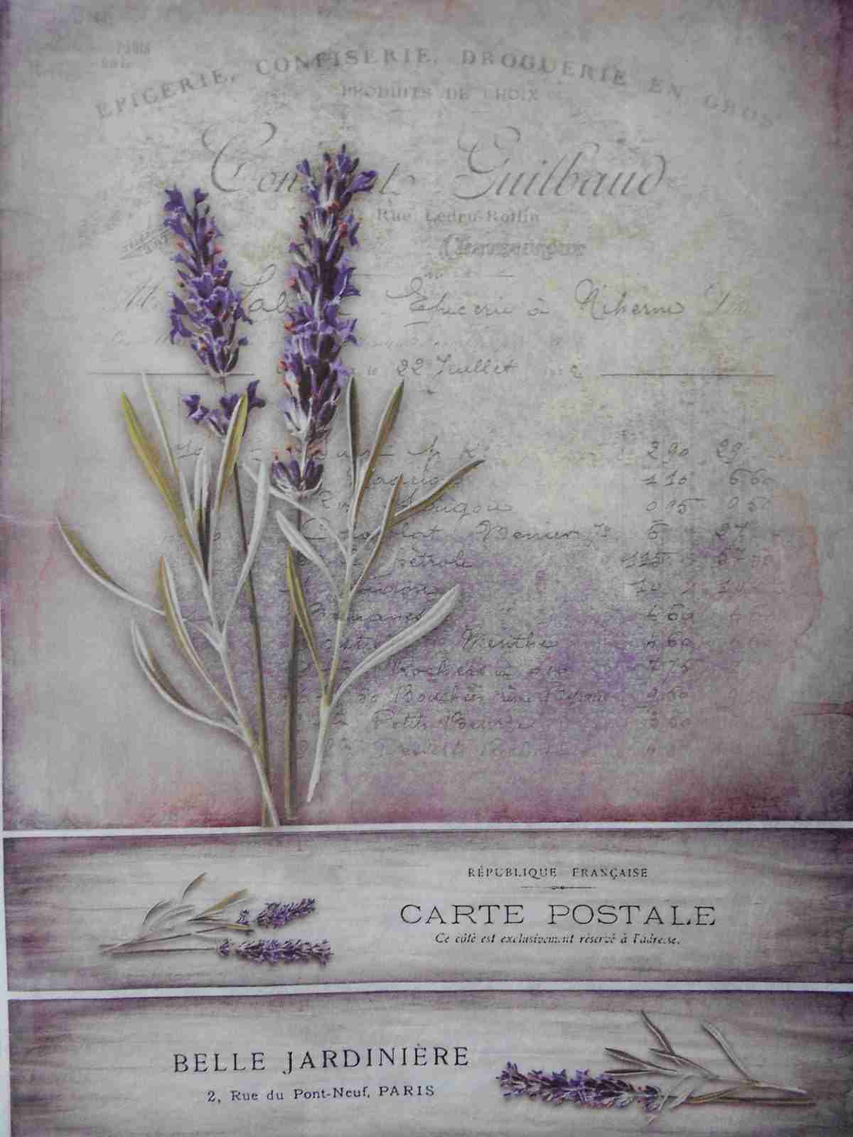 lavender post card  34 Rice Paper  Decoupage  Scrapbook  Sheet  art 