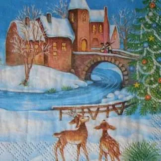 winter town deer decoupage napkins