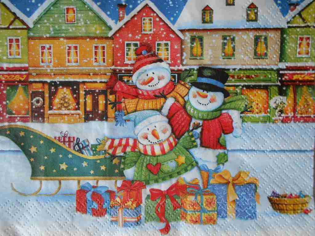 snowman in town decoupage napkins