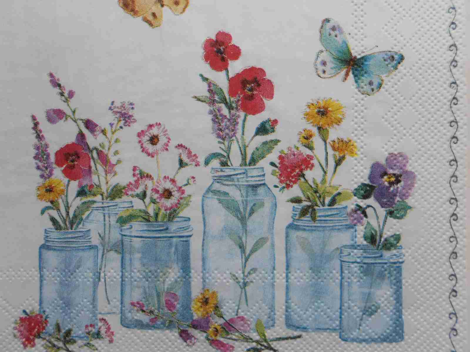 1654 JARS FLOWERS TWO Individual Paper Luncheon Decoupage Napkins 
