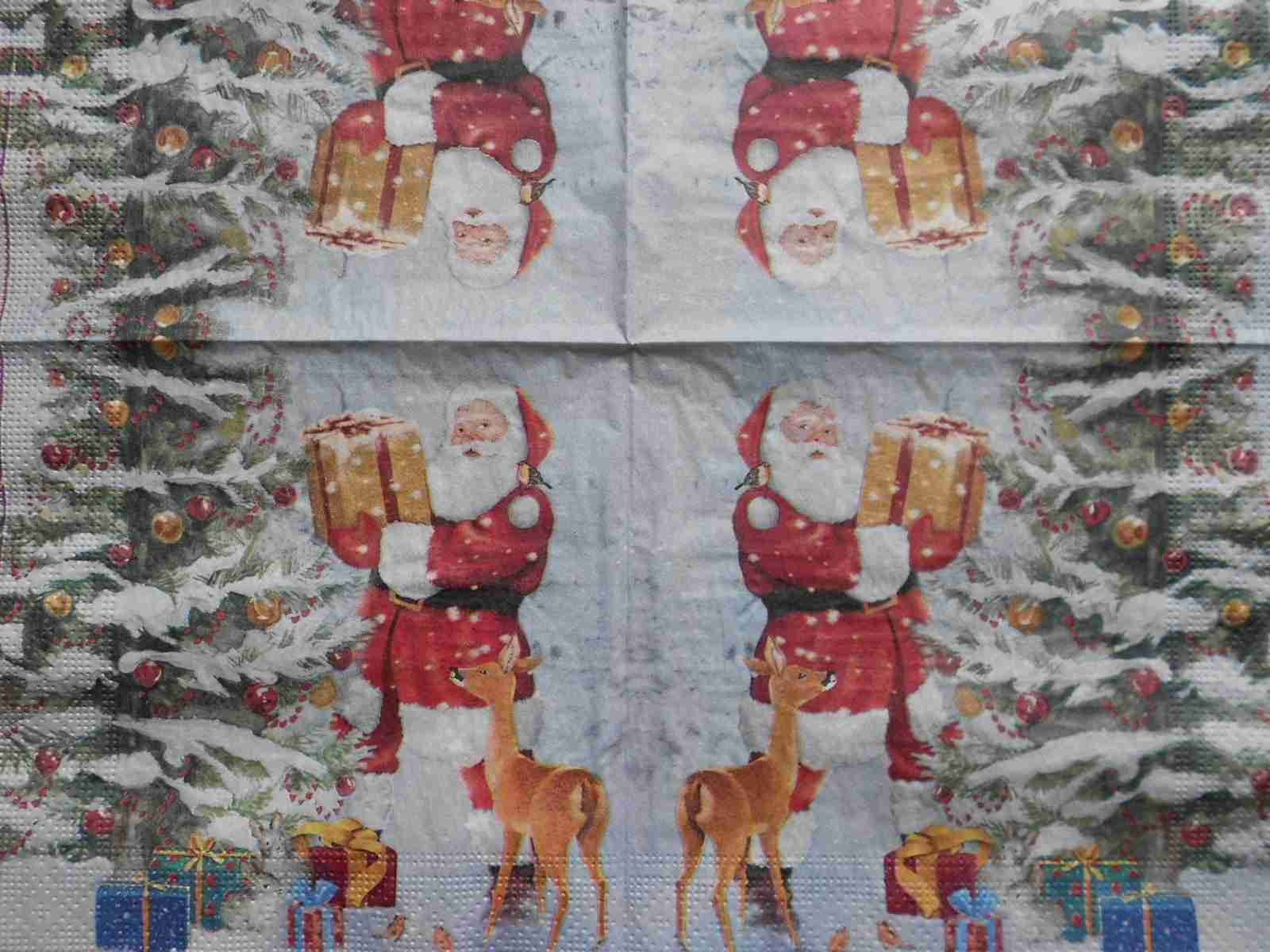 N867# 3x Single Paper Napkins For Decoupage Christmas Santa Car Travel With Deer 