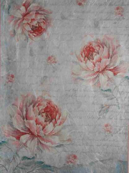 Pink Rice Paper Vintage pink peonies script decoupage rice paper – Decoupage Paper ...