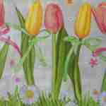 Pink and yellow tulips with a ribbon decoupage paper napkins
